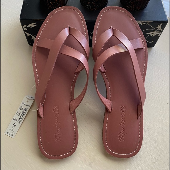 Madewell Rose Leather Boardwalk Crisscross Thong Sandals Size 6 - Picture 2 of 9